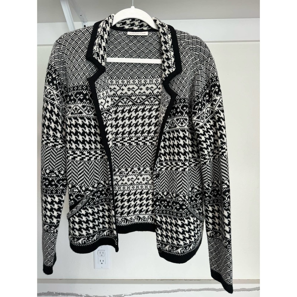 Coldwater Creek Heavy Knit Houndstooth Cardigan Jacket Black and White Large